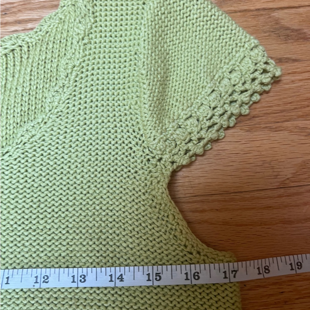 Sigrid Olsen Women L Crochet Short Sleeve Sweater Lime Green Cotton - Picture 3 of 6
